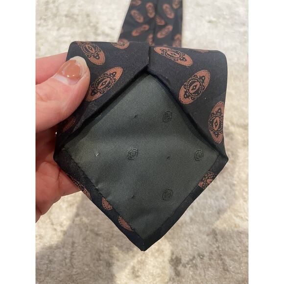 Ermenegildo Zegna Geometric Abstract Pattern Black Brown Neck Tie Silk 3.5” - Picture 3 of 4